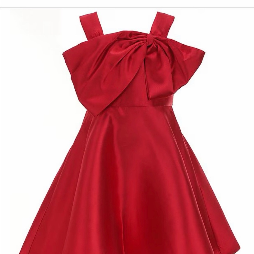 Rare Editions Red Satin Party Dress with Bow